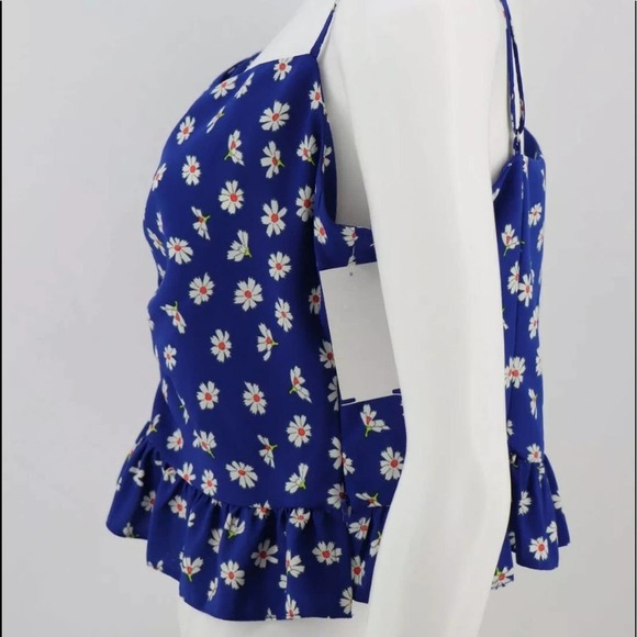 Topshop NEW Size US 4 Ruched Peplum Camisole Blue Daisy Floral Cami Top Womens - Picture 3 of 7